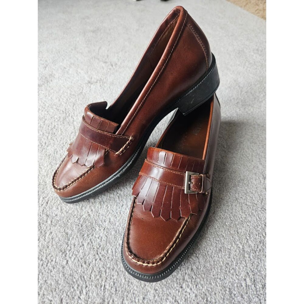 Brown Leather Kiltie Loafers with Tassel Fringe